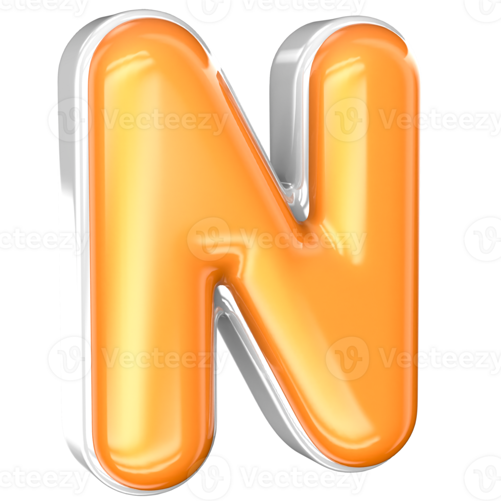 N Font 3D Render With White And Yellow png