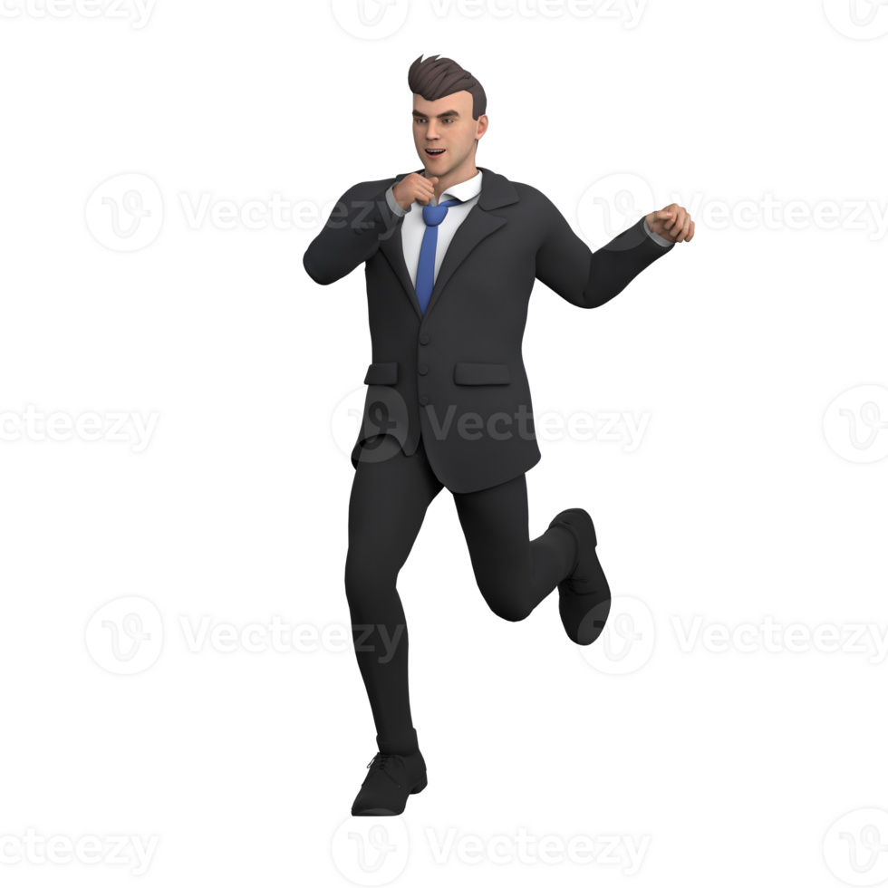 Legal 3D Cartoon. A male lawyer runs with full enthusiasm. Male Lawyer png