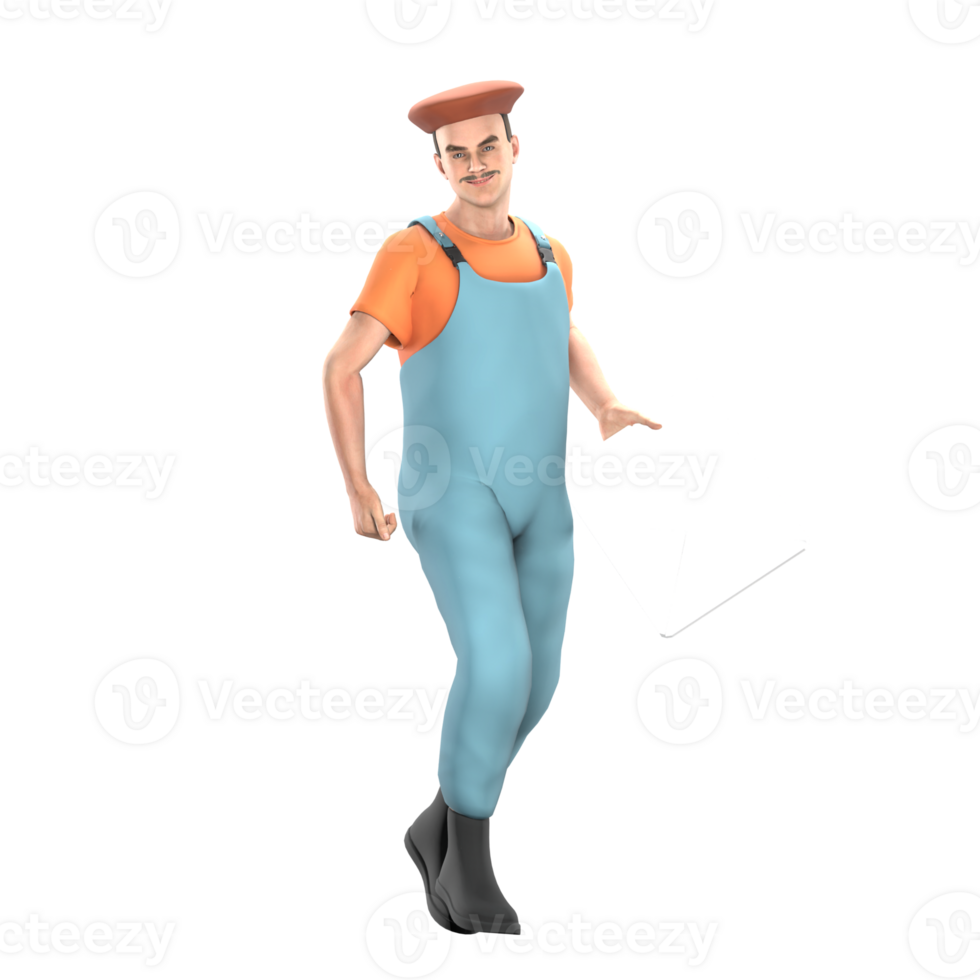 of Male Artistic Professional. A male painter walking with a large canvas. 3D Painter png