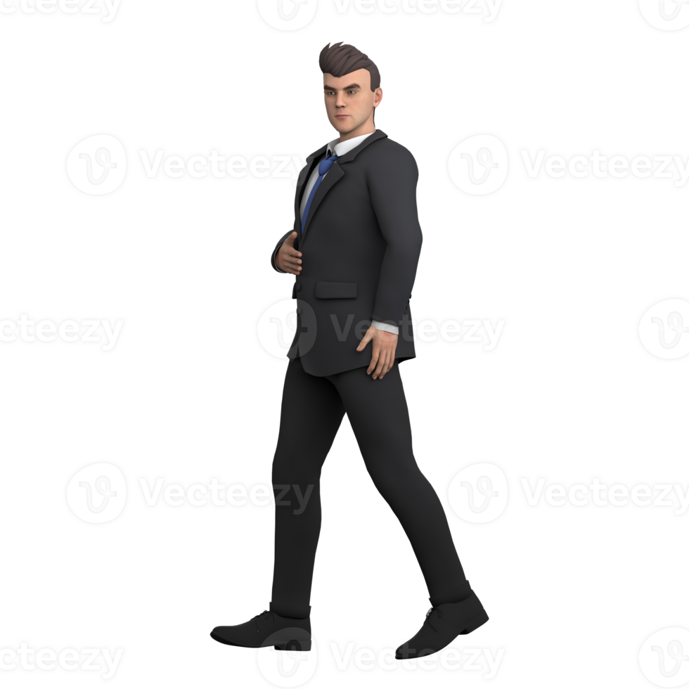 Male Lawyer 3D Model. A male lawyer walks to the right while his right hand holds his chest, as if giving a greeting or greeting. Law Office Environment png