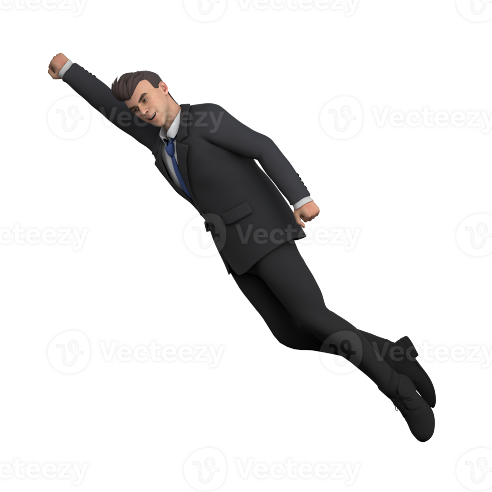 Professional Lawyer in 3D. A male lawyer flying in superhero-like style, complete with a fist-pumping pose png