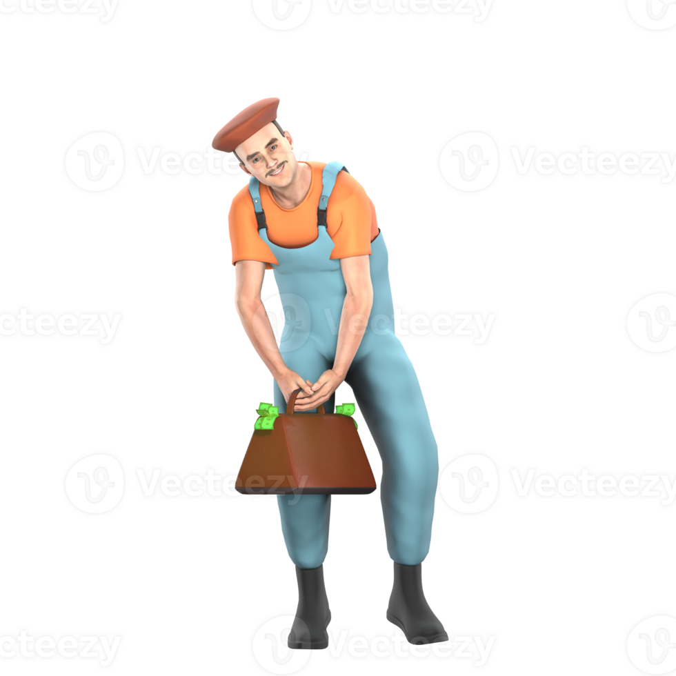 of Professional Male Painter. A male painter is carrying a money bag with both hands. Art Model png