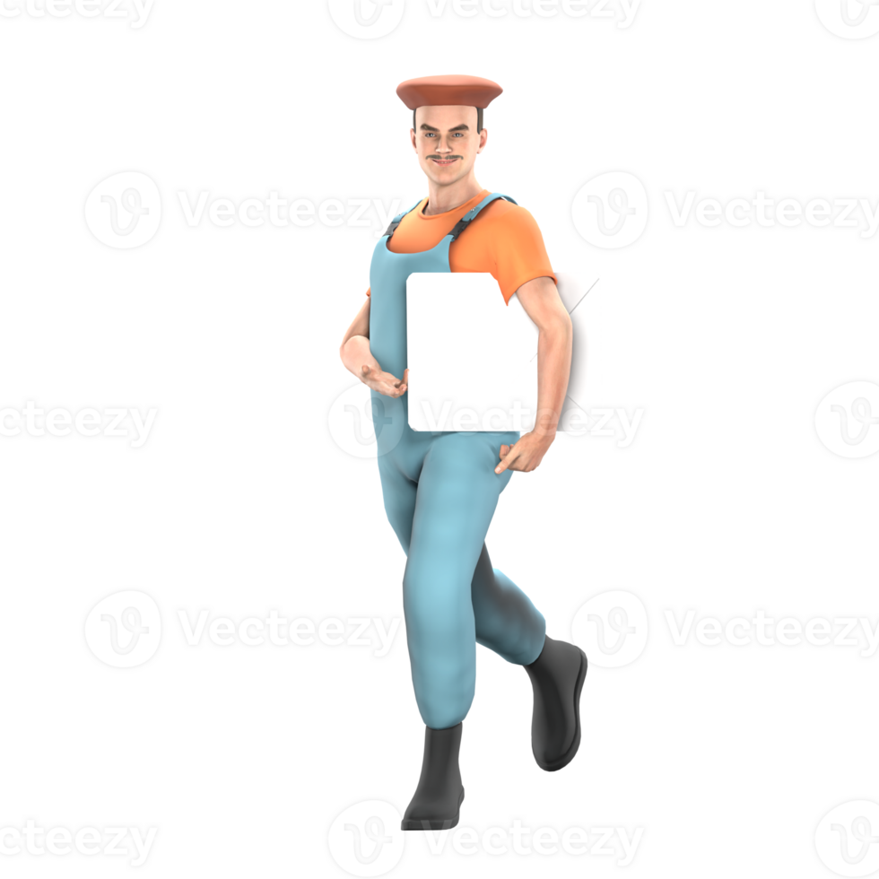 Male Artistic 3D Animation. A male painter walks with his left hand carrying a painting canvas. Painter Model png