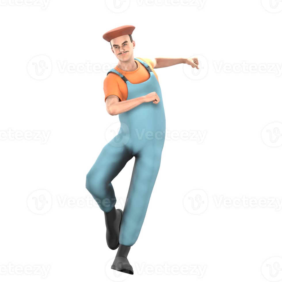 3D Animated Painter Model. A male painter posing with agile and expressive movement. Male Art Professional png