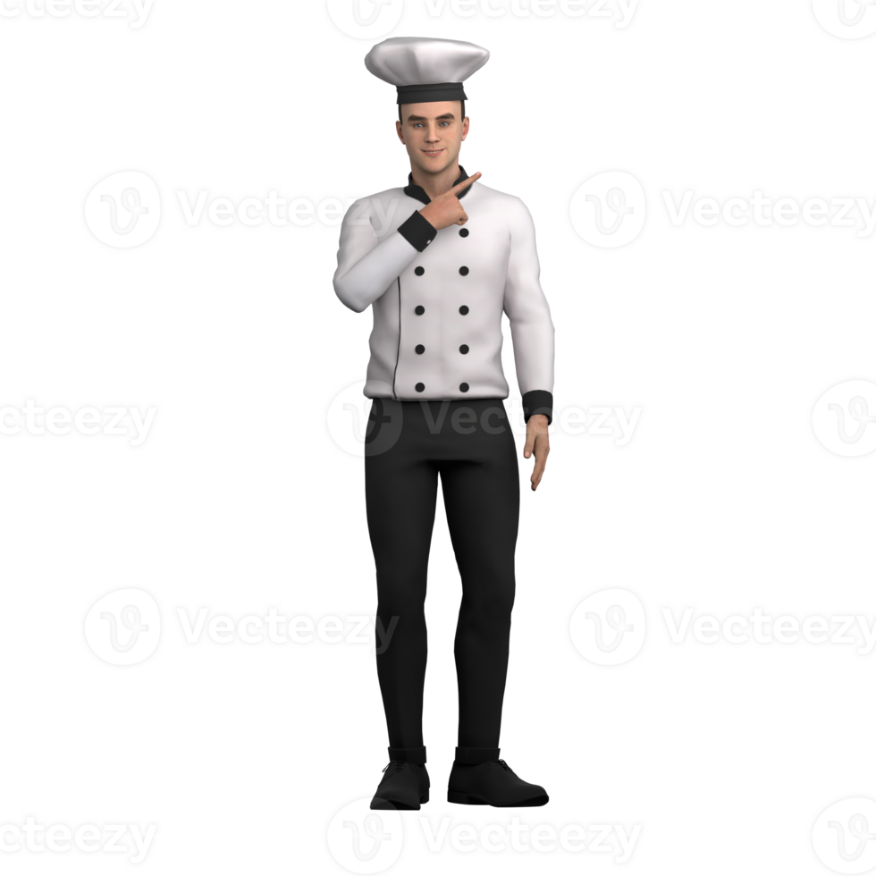 A male chef stands with his hand on his chin while thinking confidently, indicating direction or something important around him. Professional Male png