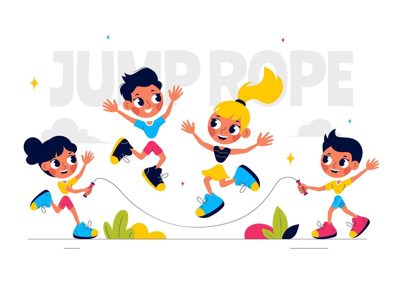 Kids Skipping Rope Illustration with Children in Sportswear During Indoor Fitness Activities in a Cartoon Style vector