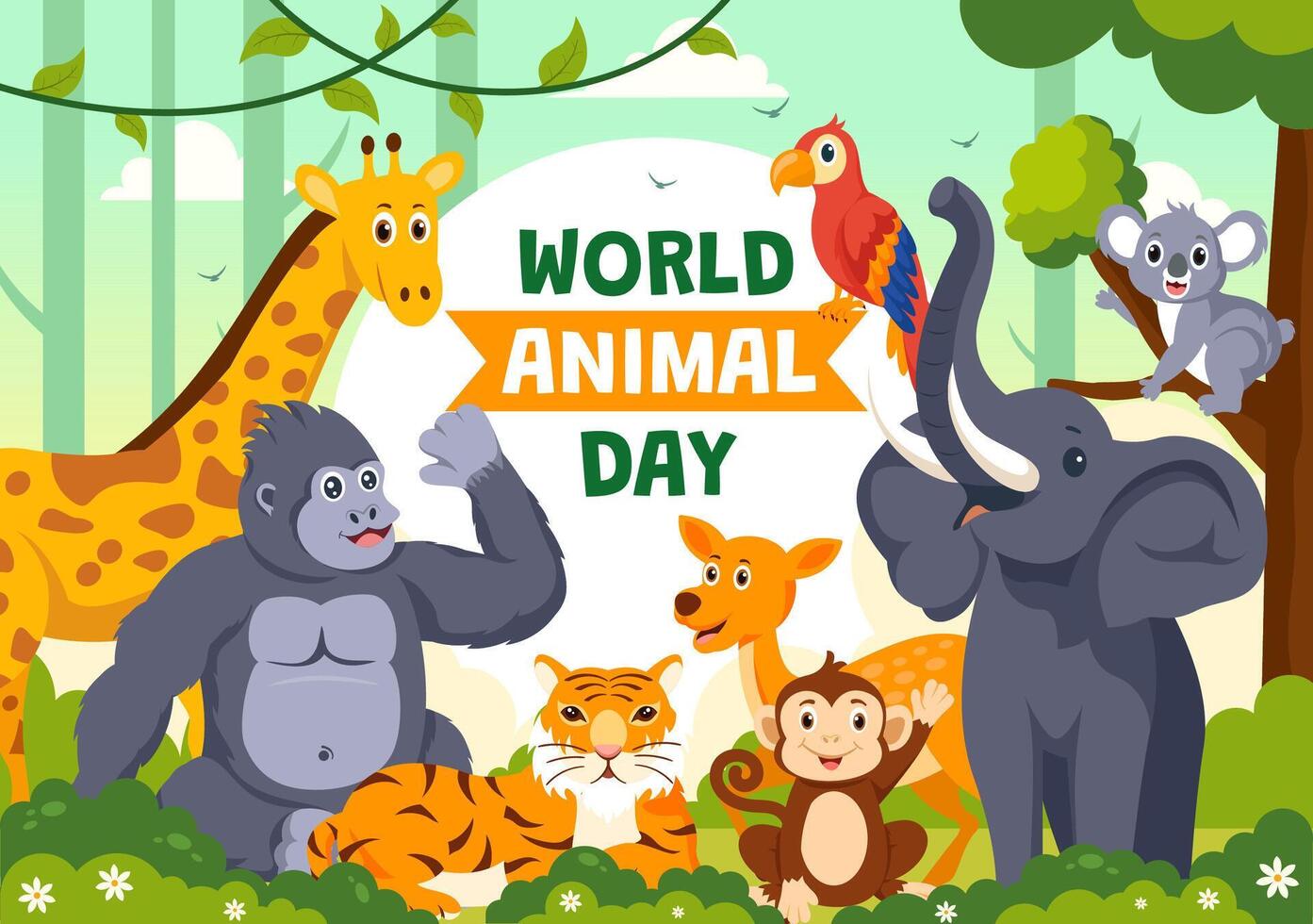 Animal Habitat Protection Illustration with Diverse Wildlife in a Forest Environment in Flat Style vector