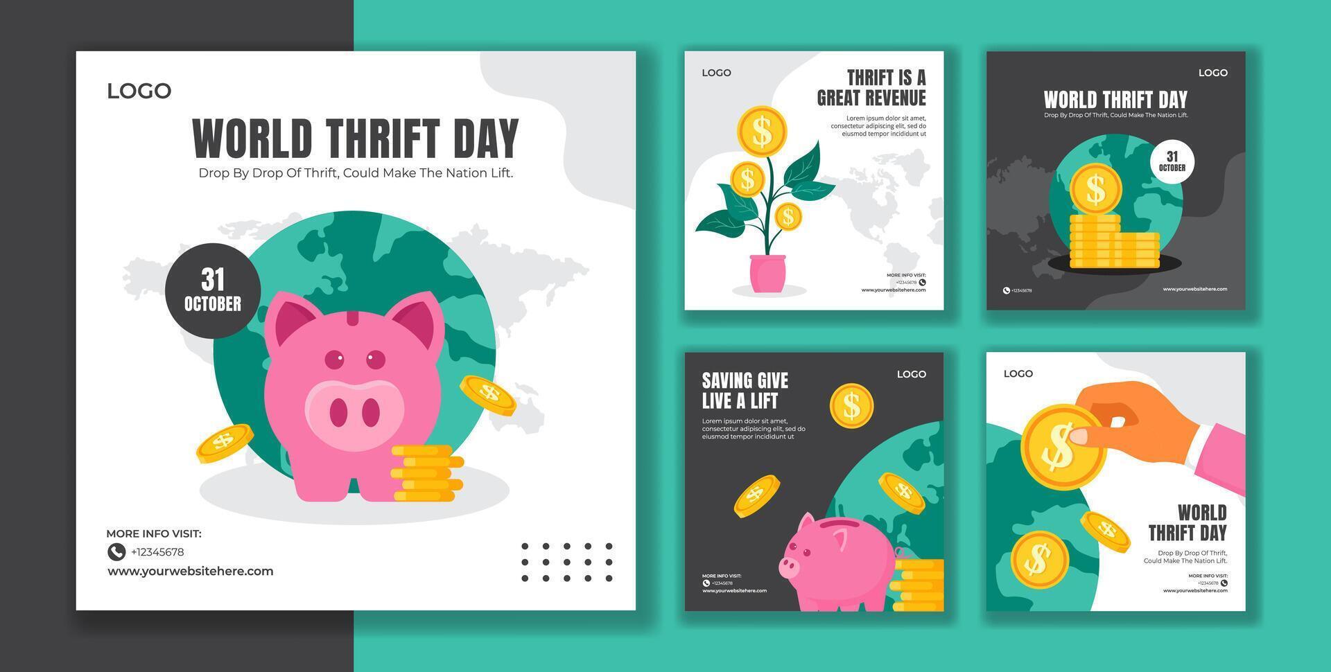 Flat Cartoon Style Illustration for World Thrift Day Social Media Posts vector