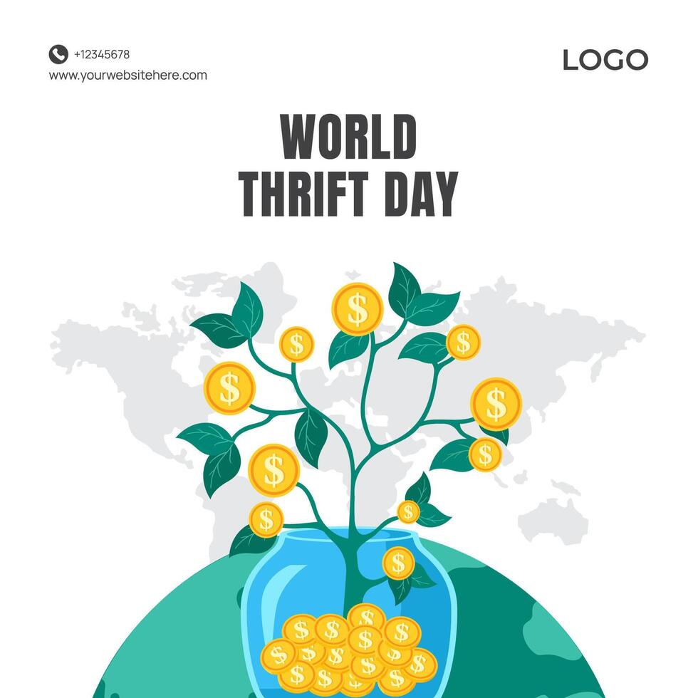 Hand-Drawn Template for World Thrift Day Social Media in Flat Cartoon Style vector