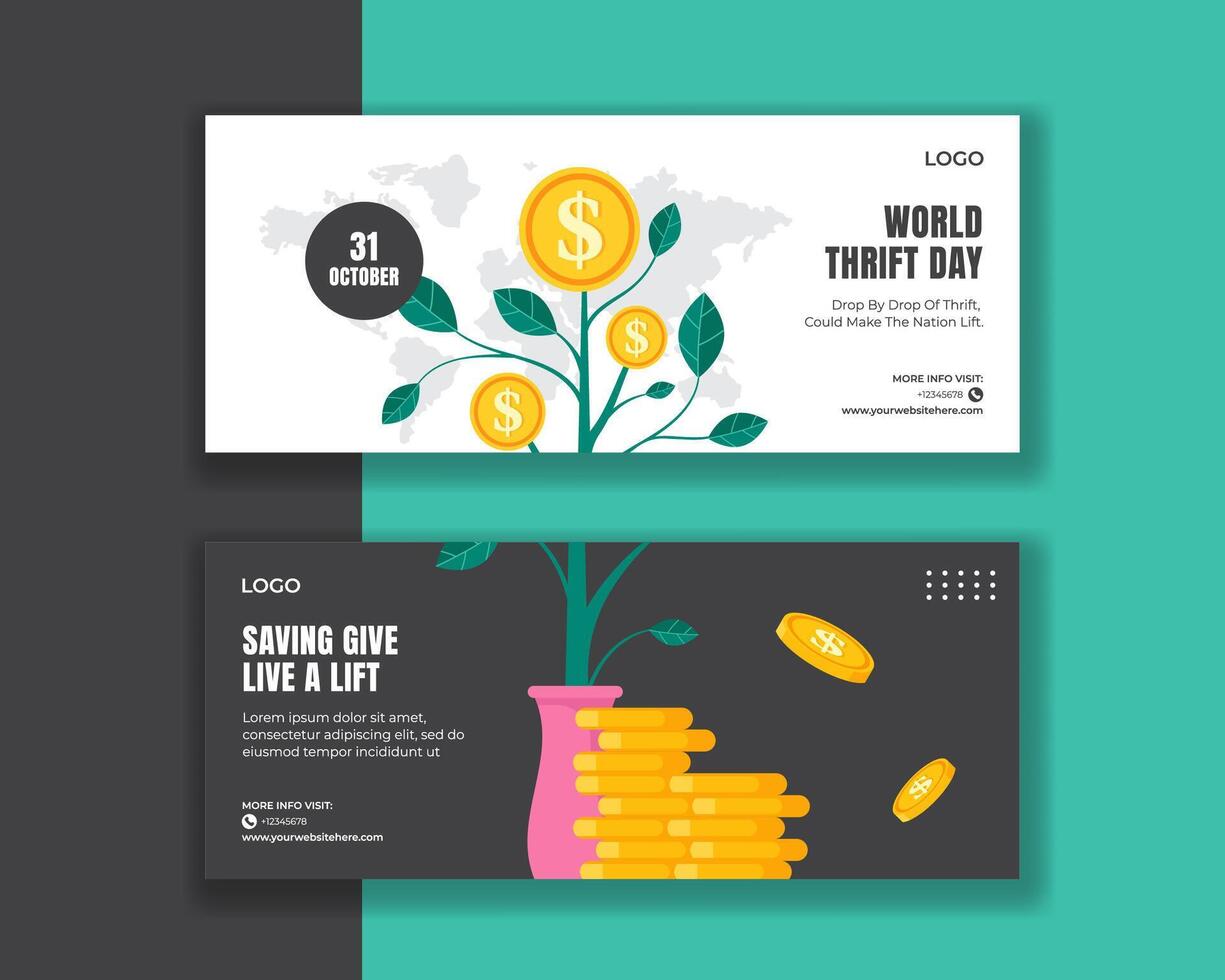 Cartoon Style World Thrift Day Social Media Banner Template Design vector