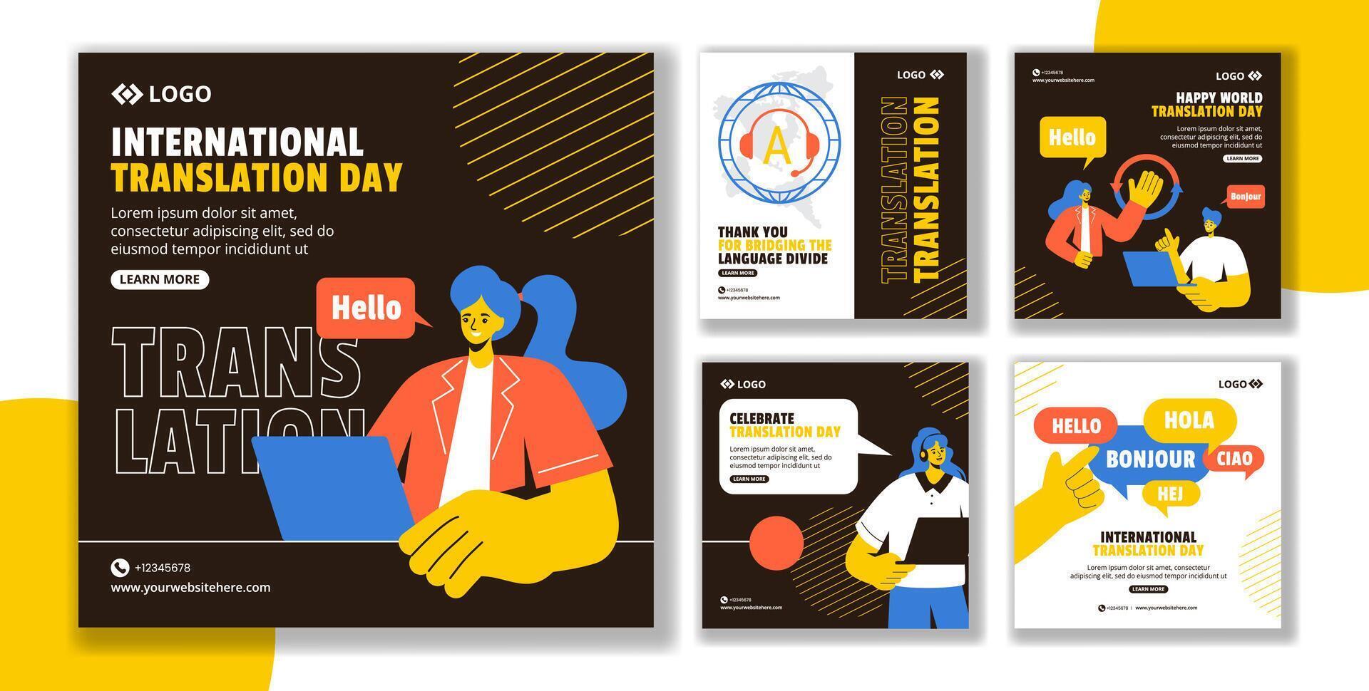 Cartoon Template for Translation Day Social Media Post Illustration vector