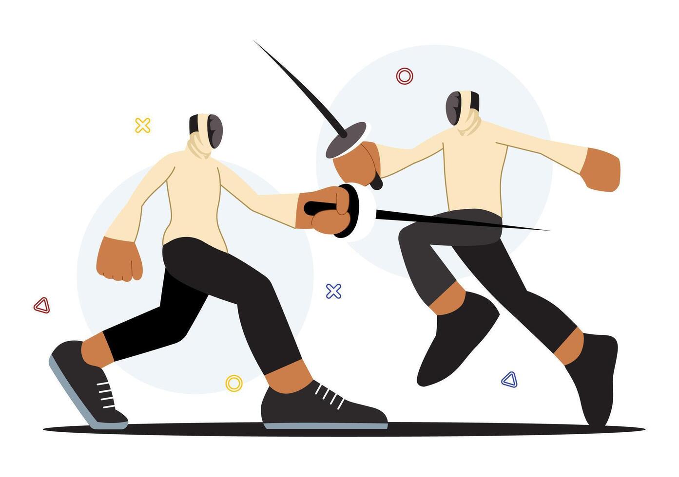 Fencing Sport Illustration with a Duel between Two Fencers on the Piste in Flat Style Cartoon Background vector