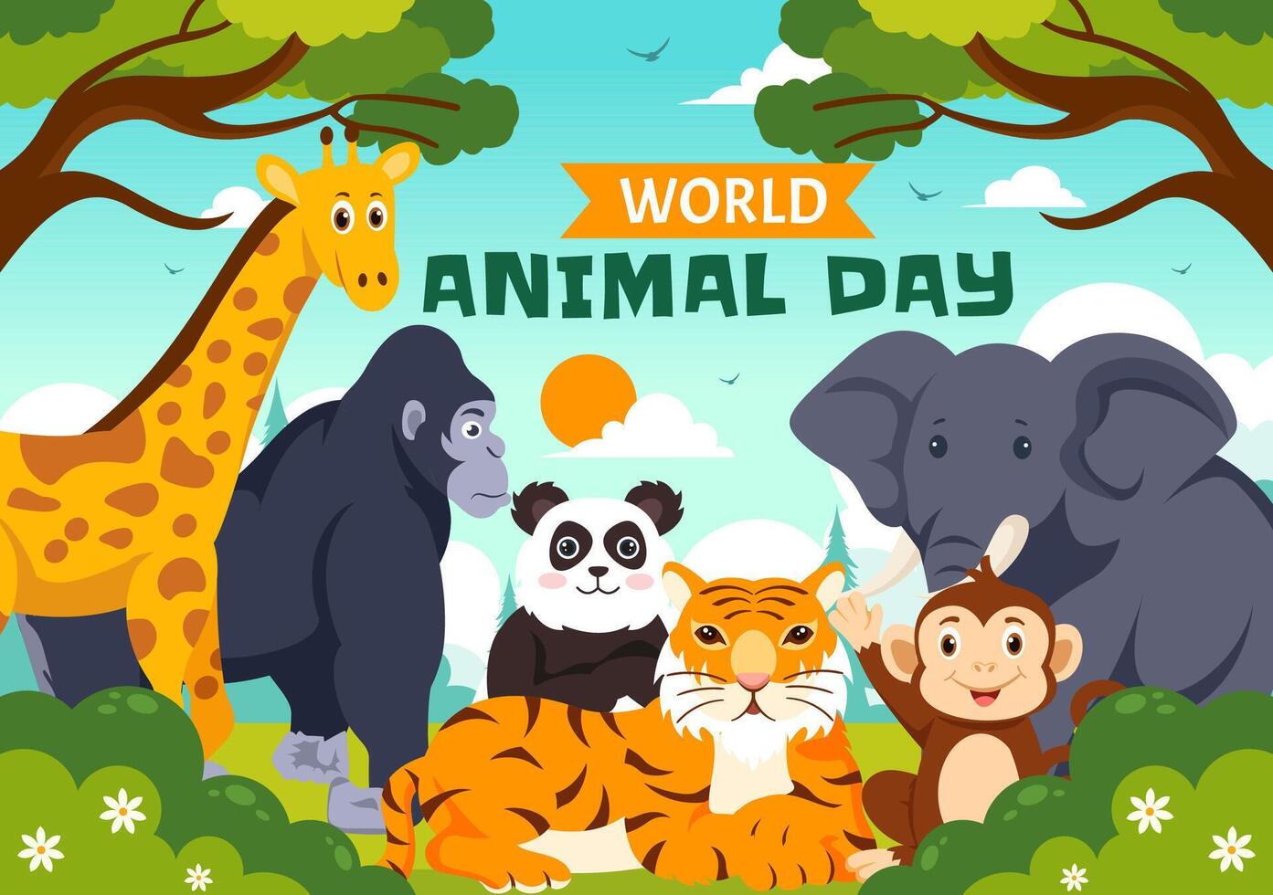 World Wildlife Day Illustration Featuring Animals and Forest Conservation in a Flat Style Design vector