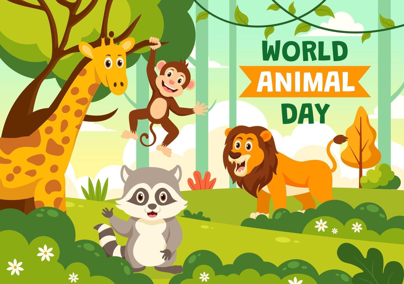 Nature Conservation Day Illustration with Various Animals for Habitat Protection in a Flat Cartoon Style vector
