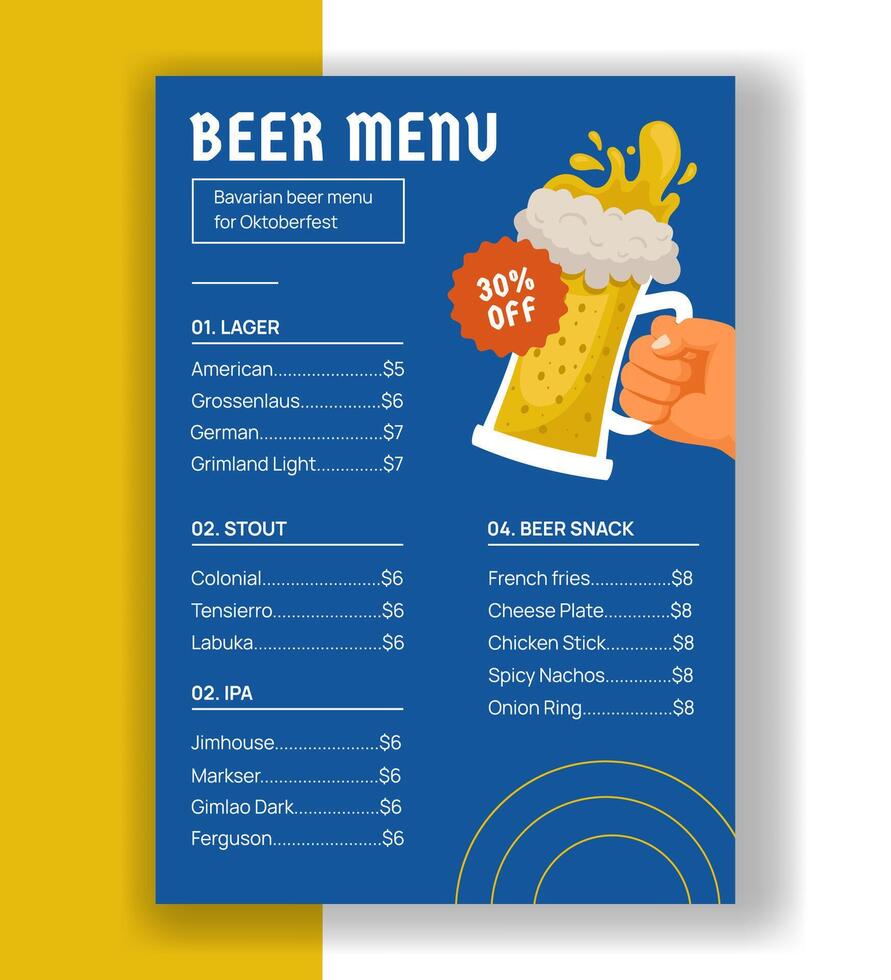 Oktoberfest Party Menu Flat Style Hand-Drawn Cartoon Template vector
