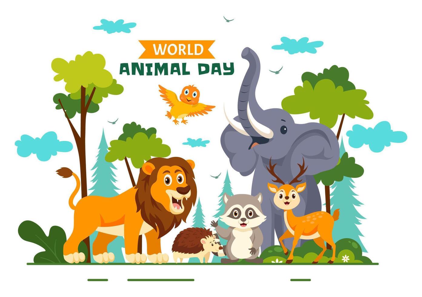 Forest and Wildlife Conservation Day Illustration with Animals in Natural Habitat in a Flat Style Cartoon Design vector