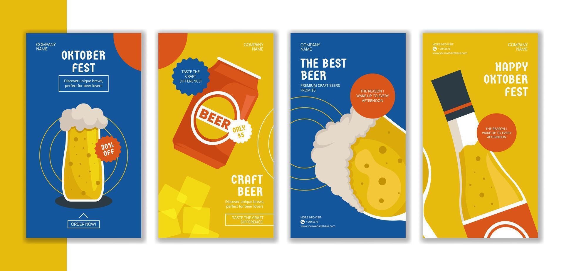 Oktoberfest Party Invitation Social Media Stories Flat Cartoon Background vector
