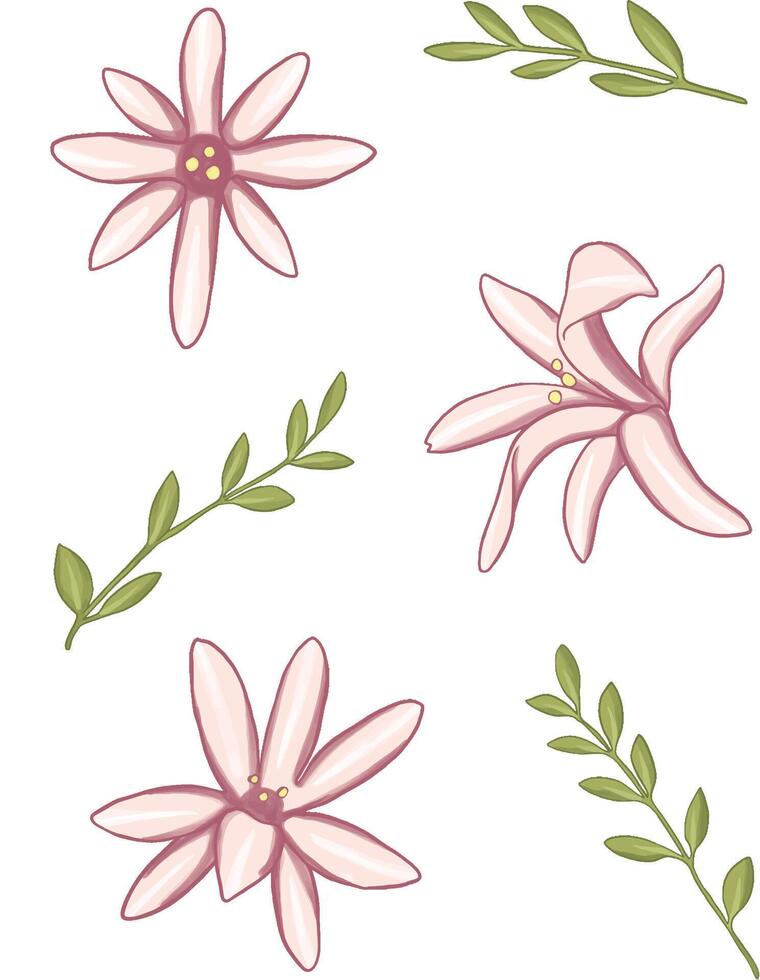 embroidery pink flower botanical illustration vector