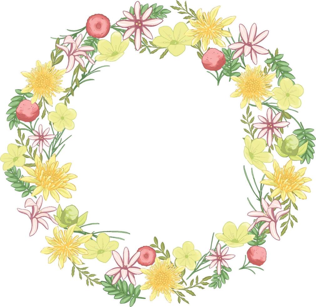 Flower circle frame botanical illustration vector