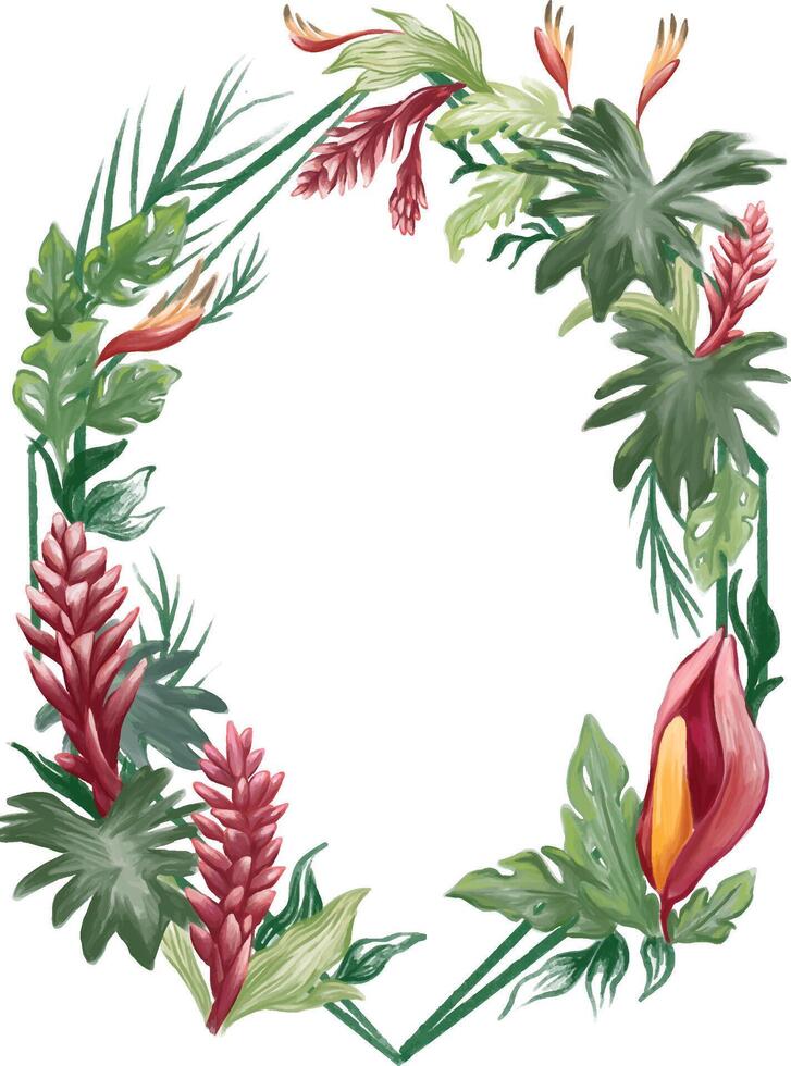 Tropical flower and plant border and frame painting illustration vector