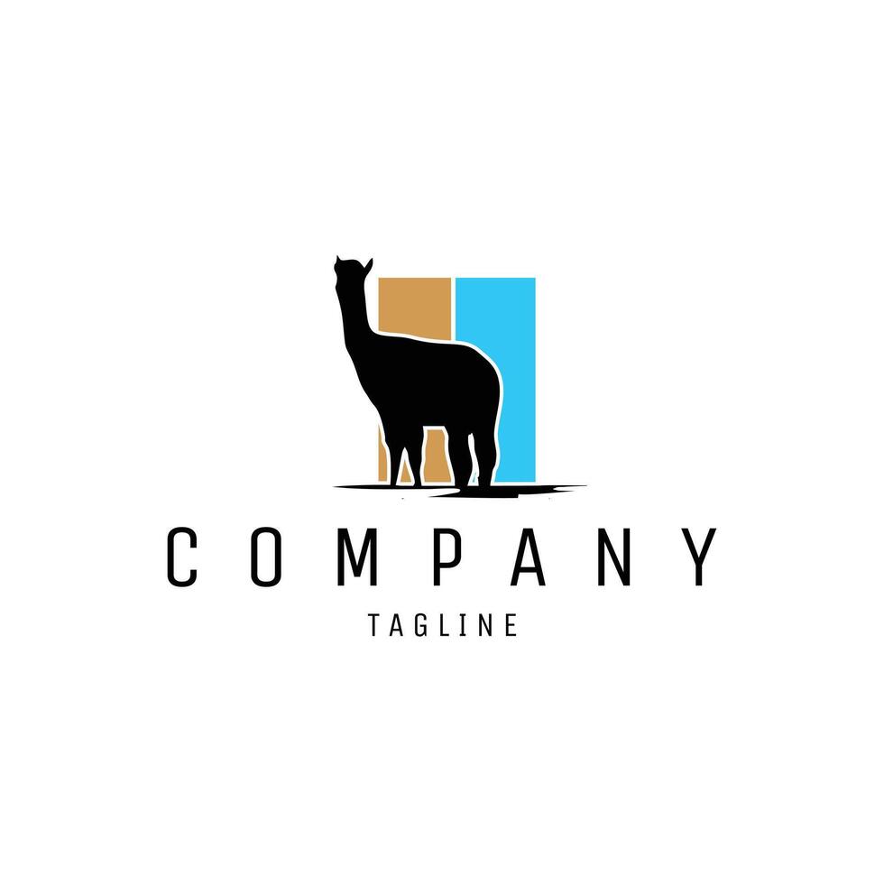 illustration of alpaca. premium animal silhouette design. the background is brown and blue. vector