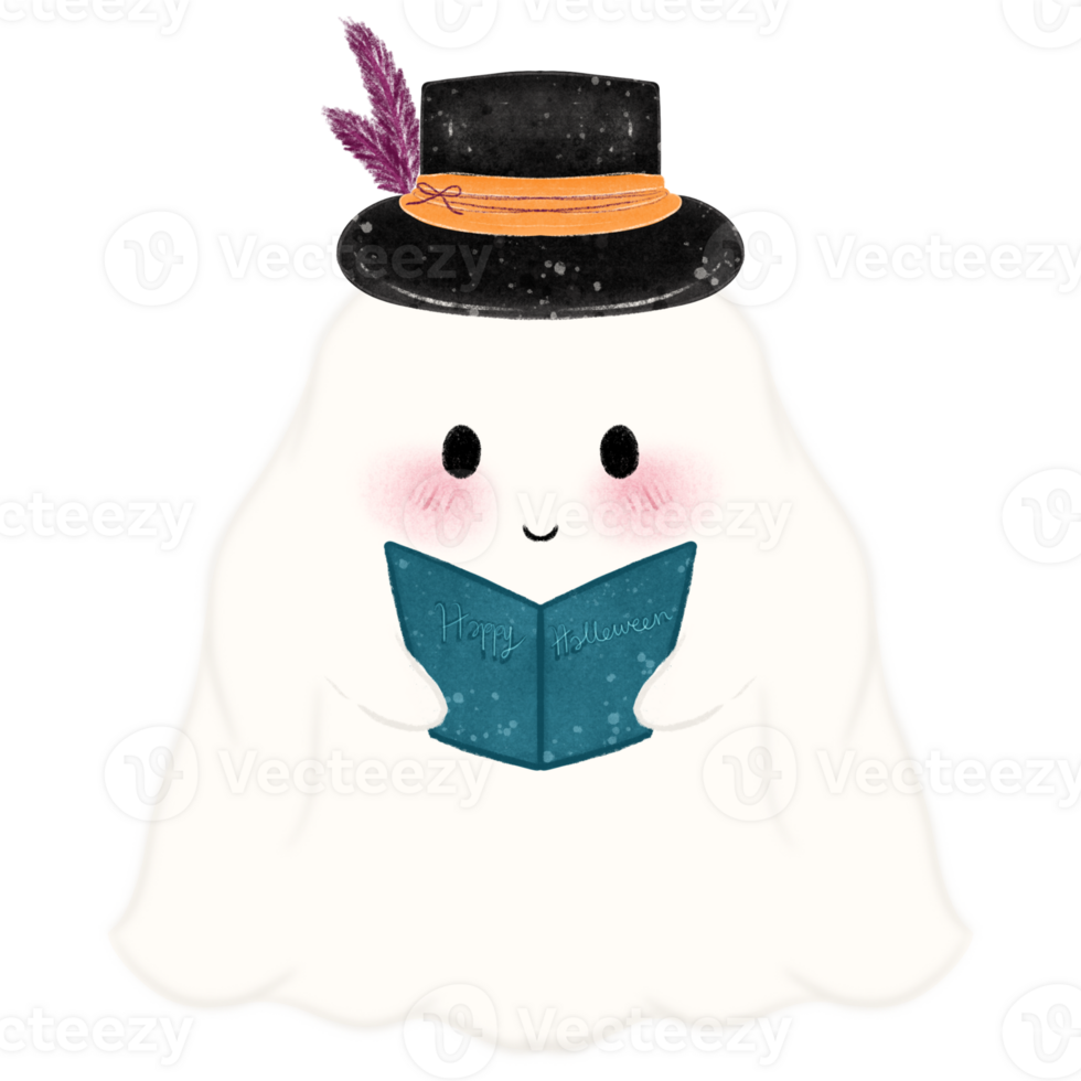 Little ghost reading a book, Adorable Halloween Ghost Clipart Collection Cute Spooky Ghosts with Fun Props, Perfect for Crafts png