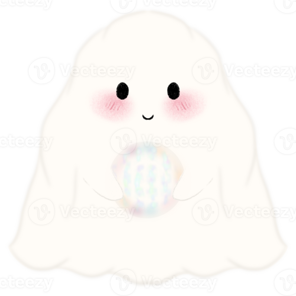 A little ghost holding an invisible crystal ball, Adorable Halloween Ghost Clipart Collection Cute Spooky Ghosts with Fun Props, Perfect for Crafts png