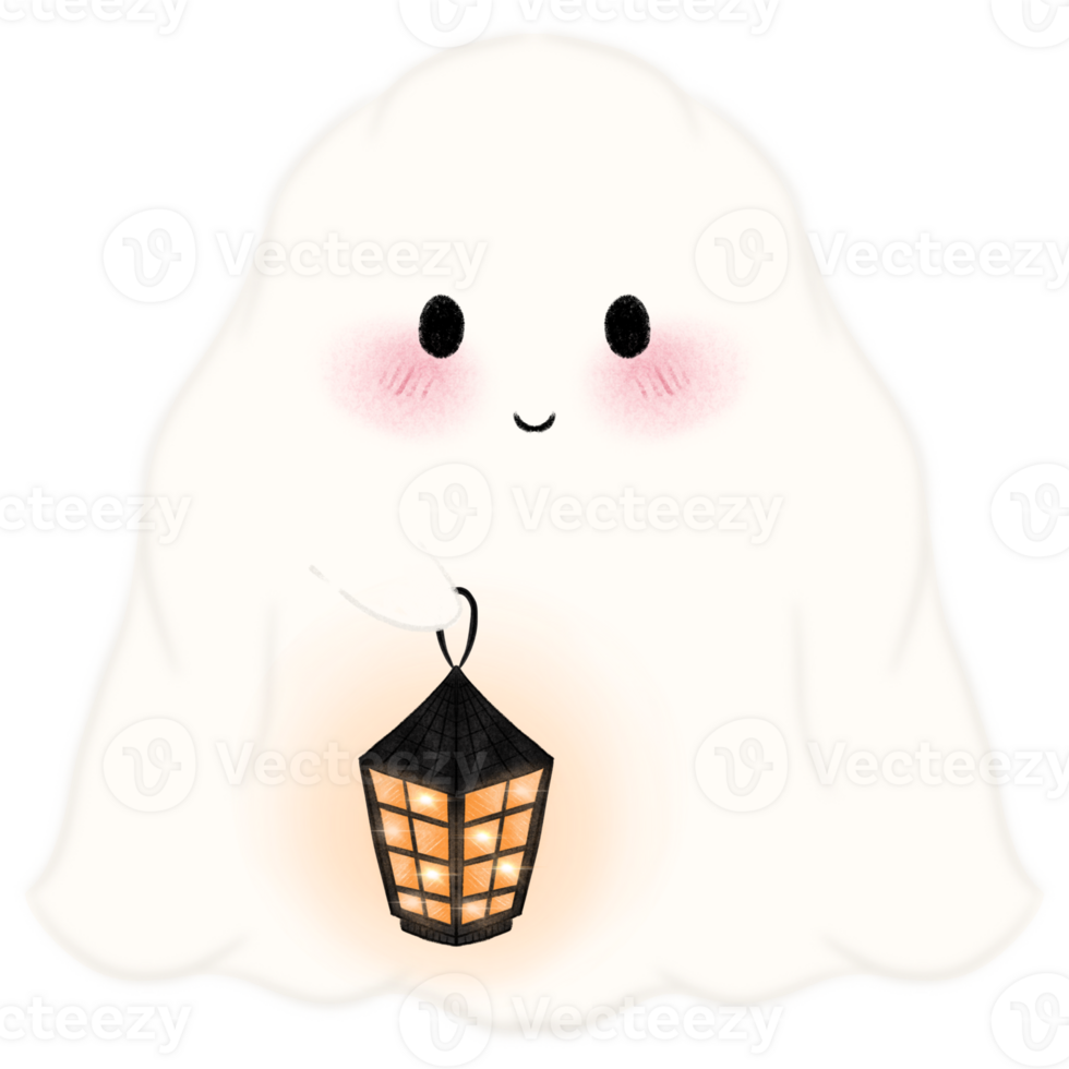 Little ghost holding a lantern, Adorable Halloween Ghost Clipart Collection Cute Spooky Ghosts with Fun Props, Perfect for Crafts png