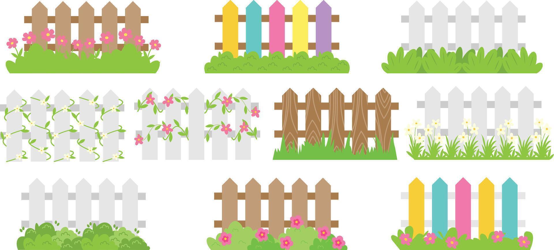 Wooden fence with grass Illustration vector