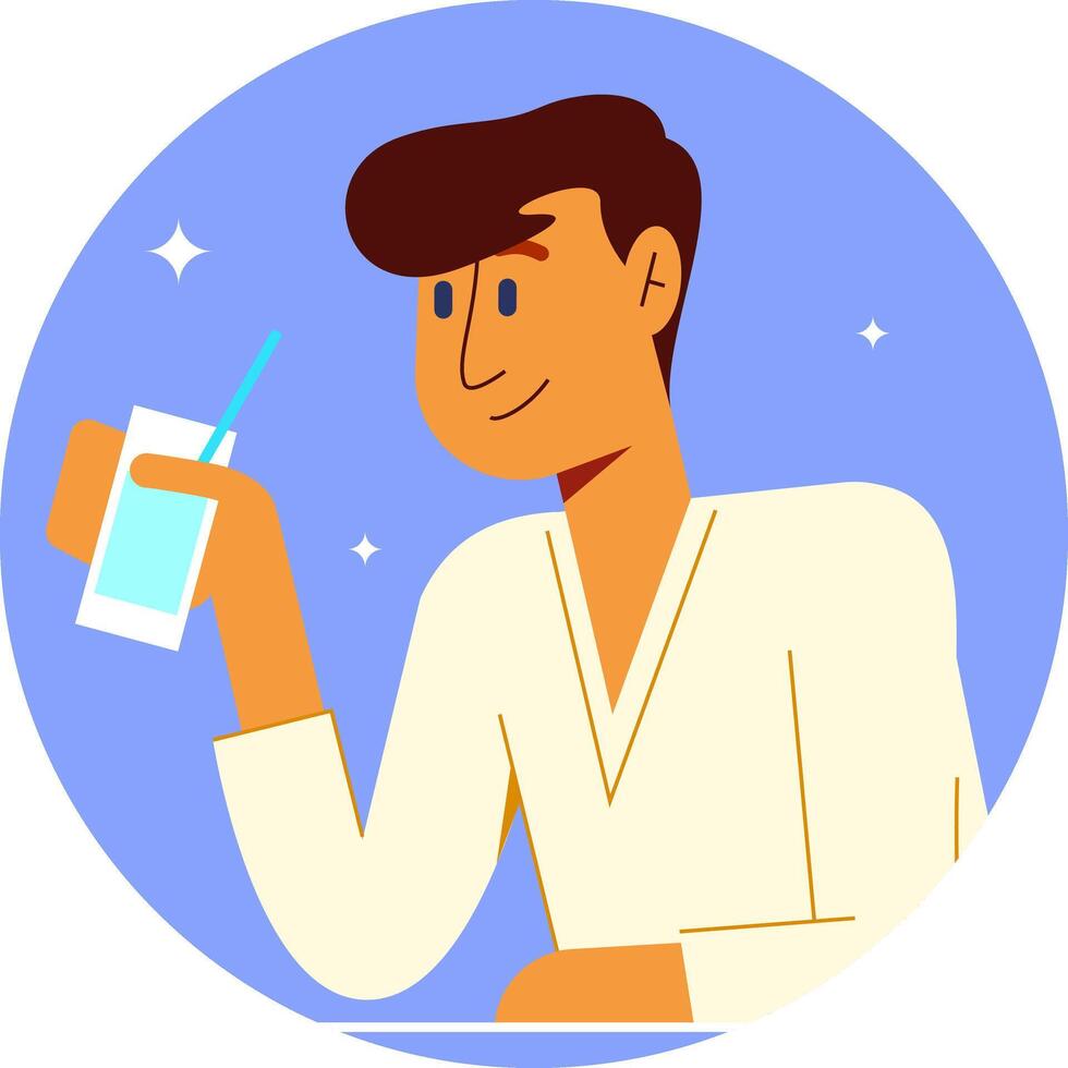 starry evening, a man sipping a refreshing glass of water vector