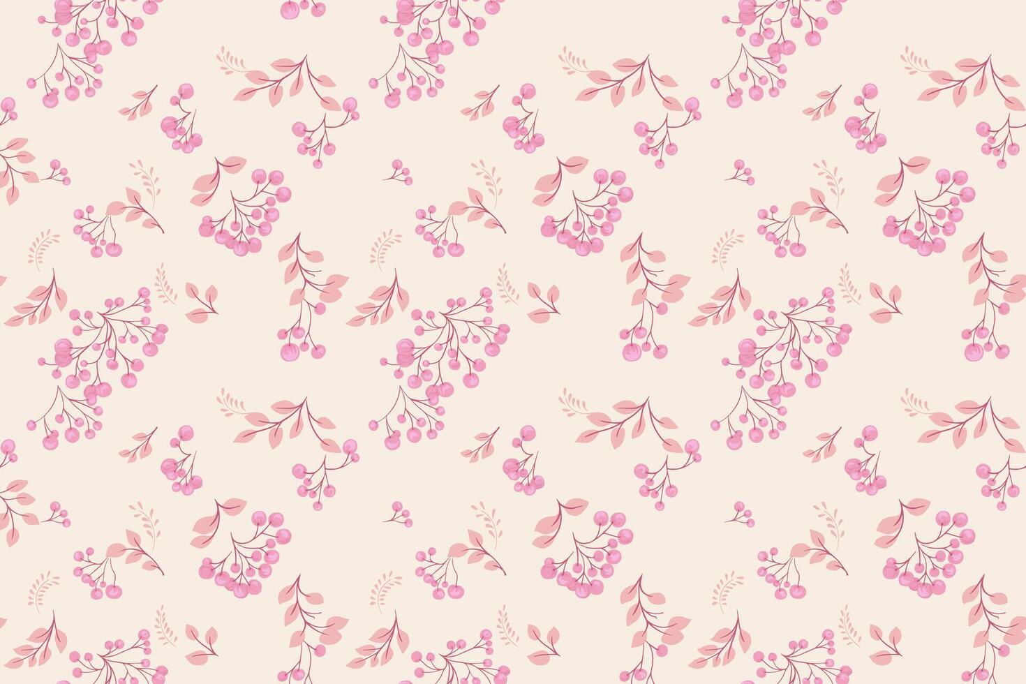Pastel seamless pattern with abstract artistic berries on a branches leaves. Stylized juniper, boxwood, viburnum, dogwood barberry print. Cute botanical illustration ornament on a light background vector