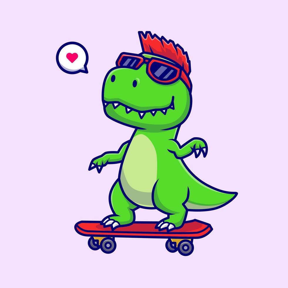 Cute Dino Playing Skateboard Cartoon vector