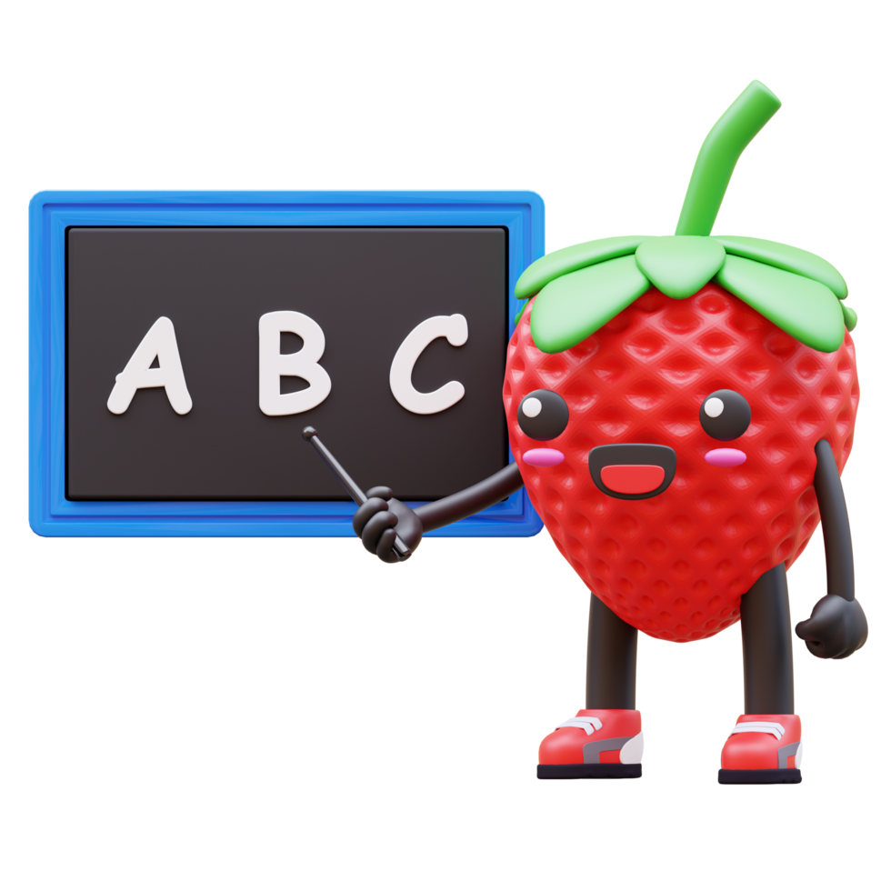 3D Strawberry Character Teaching With Blackboard Suitable For Education And Learning Concepts png
