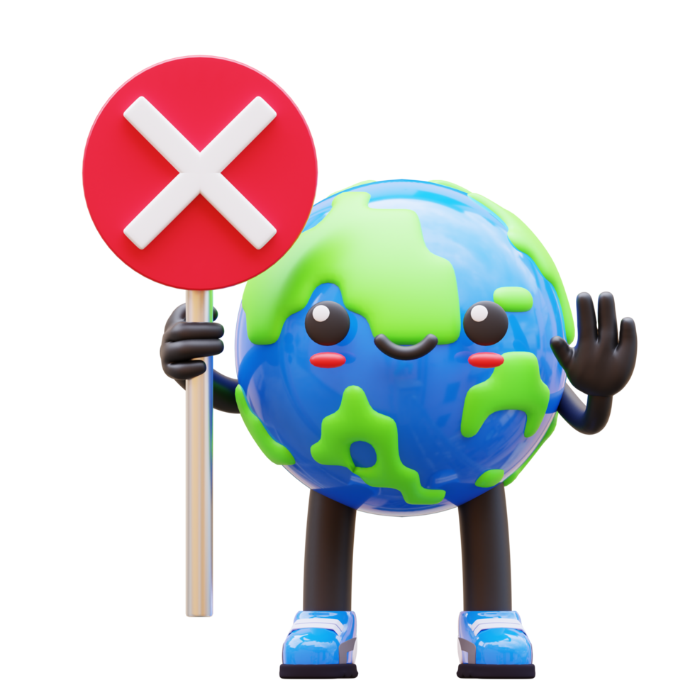 3D Earth character holding a red cross sign, ideal for alert and prohibition themed content png