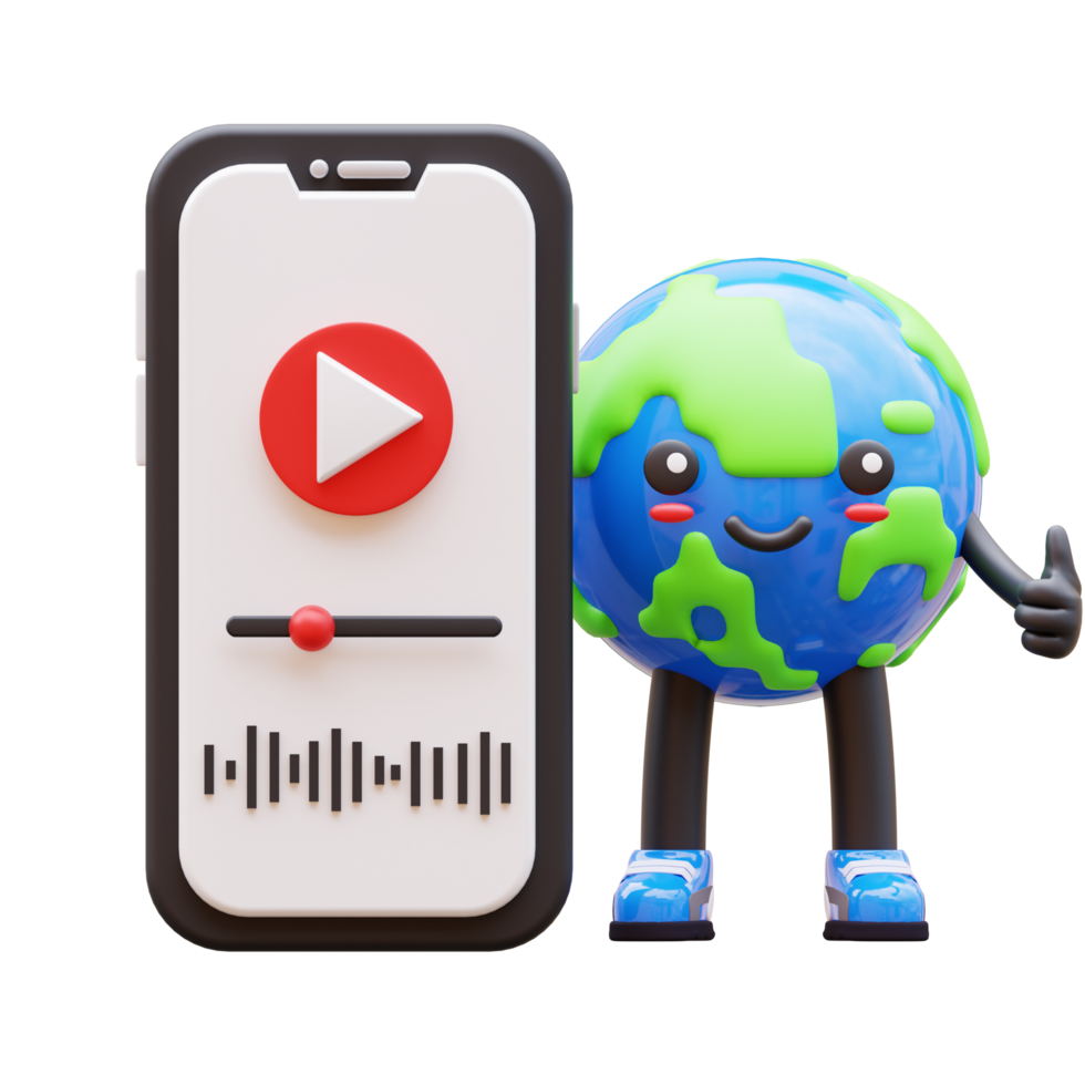 3D Earth character with smartphone playing , suitable for online education and entertainment content png