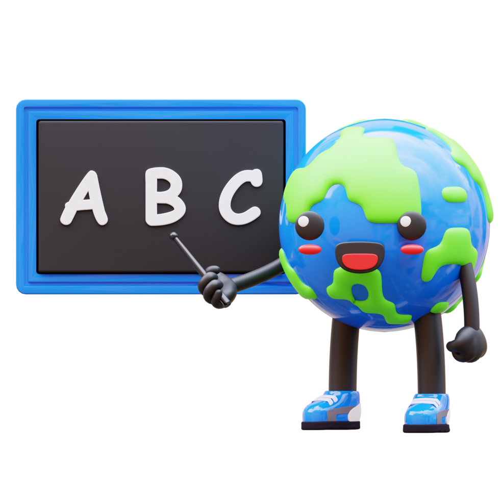 dibujos animados tierra personaje enseñando abecedario, Perfecto para elemental educación y literatura png