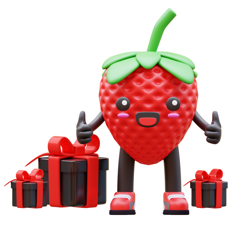 3D Strawberry Character With Gift Boxes Suitable For Holiday And Celebration Concepts png