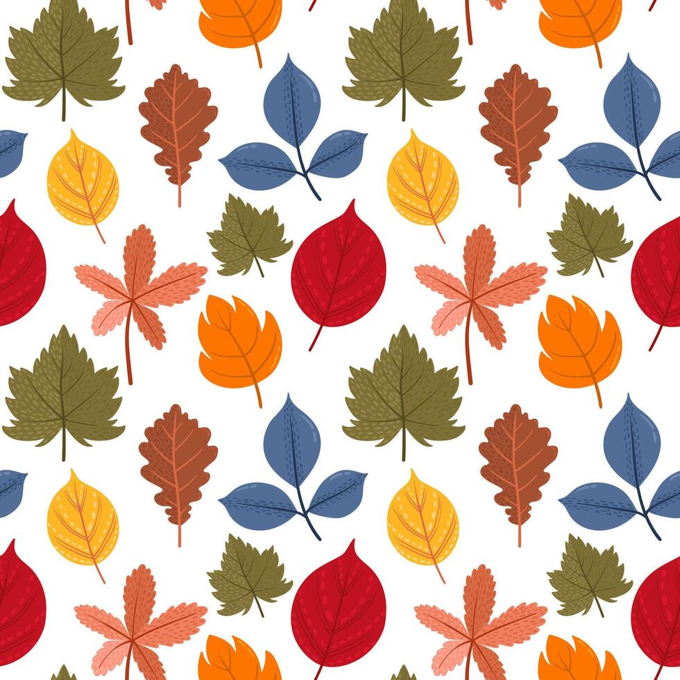 Colourful autumn leaves seamless pattern. Autumn falling leaves wrapping paper vector