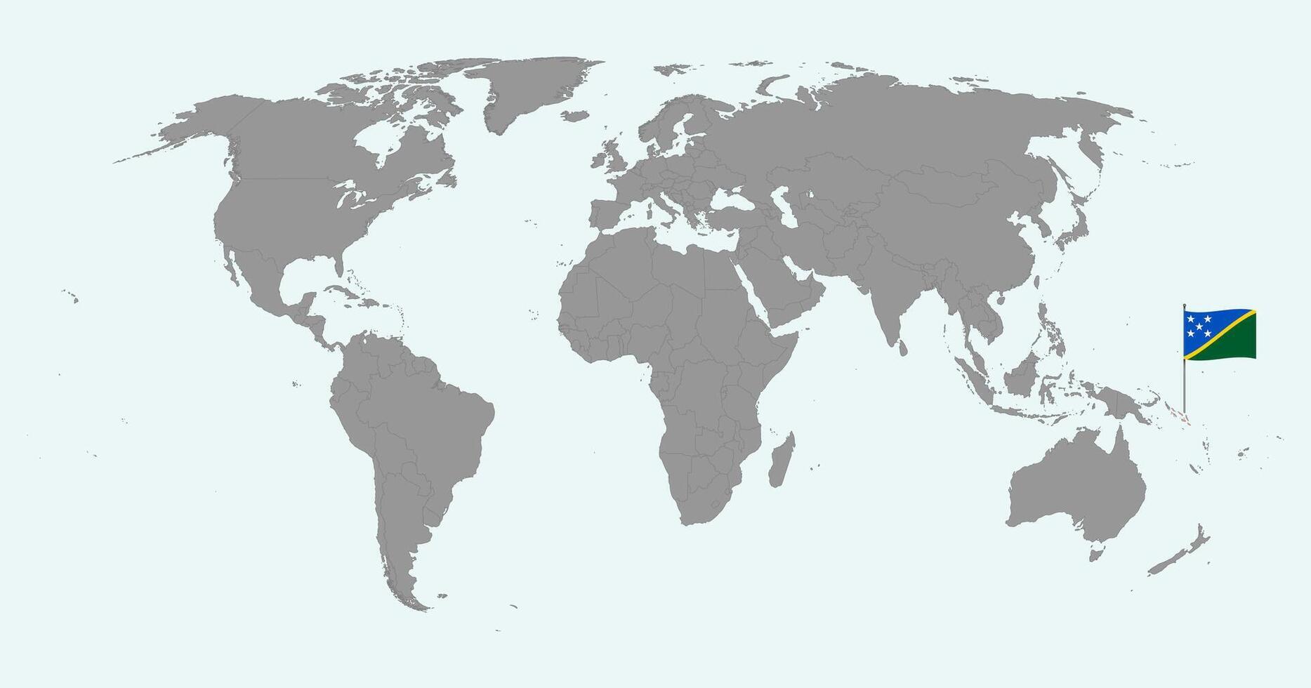Pin map with Solomon Islands flag on world map. illustration. vector