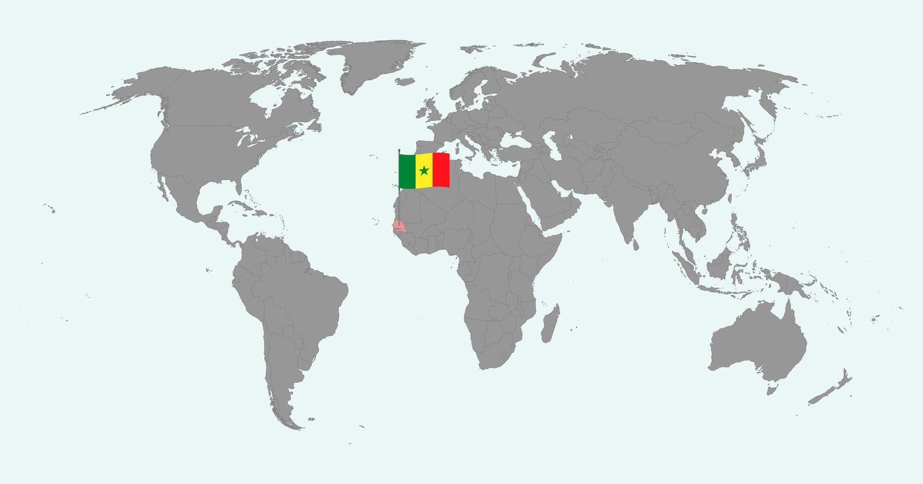 Pin map with Senegal flag on world map. illustration. vector