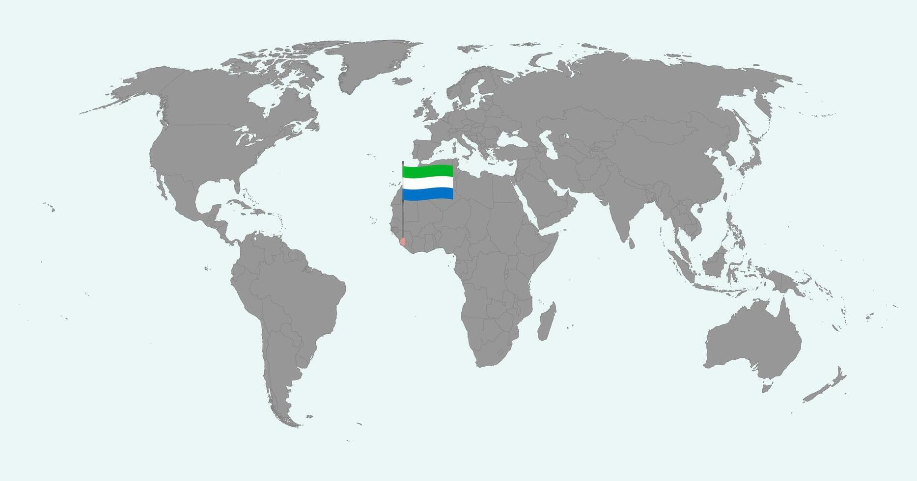 Pin map with Sierra Leone flag on world map. illustration. vector