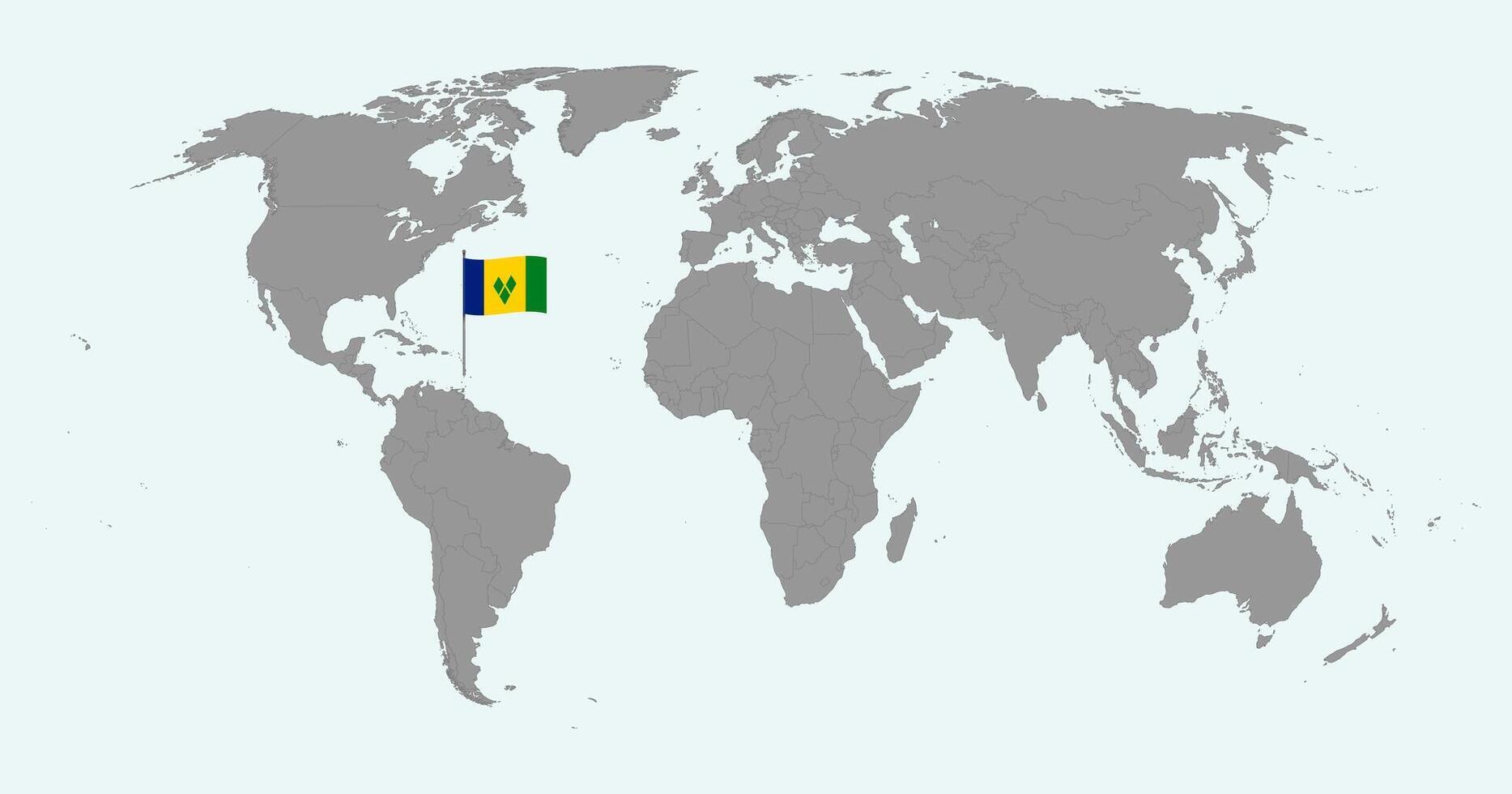 Pin map with Saint Vincent and the Grenadines flag on world map. illustration. vector