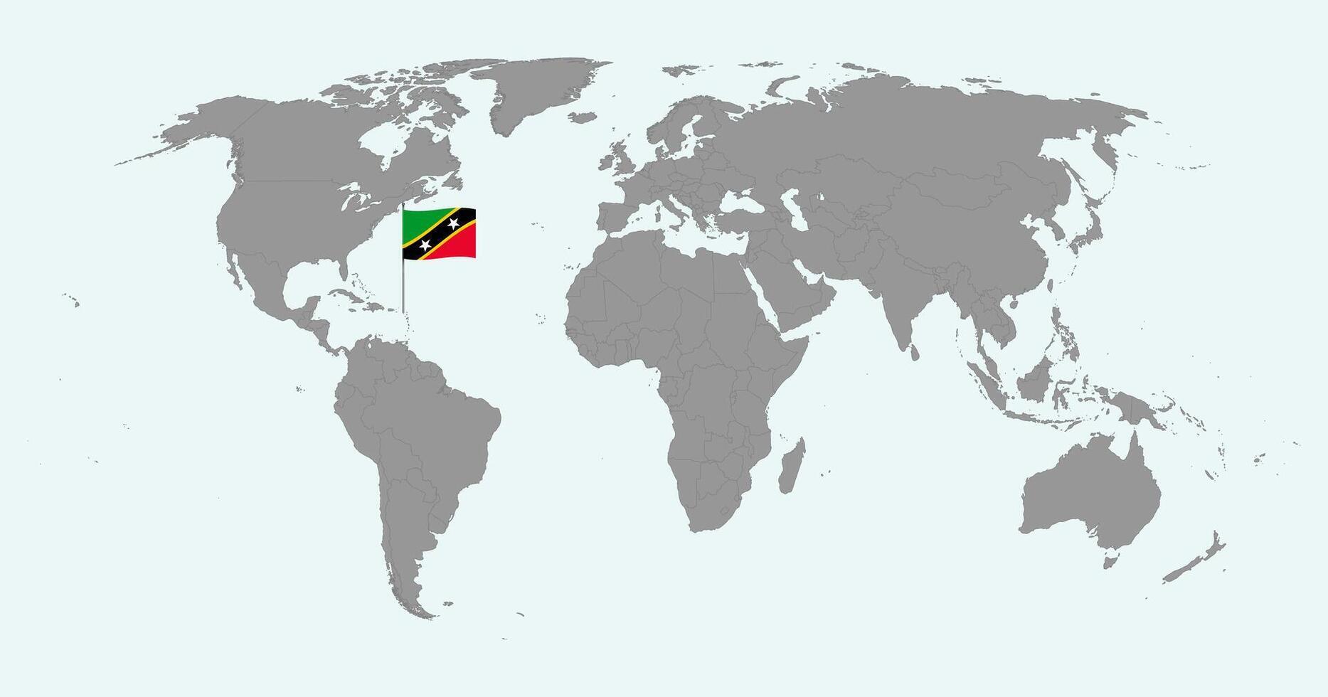 Pin map with Saint Kitts and Nevis flag on world map. illustration. vector