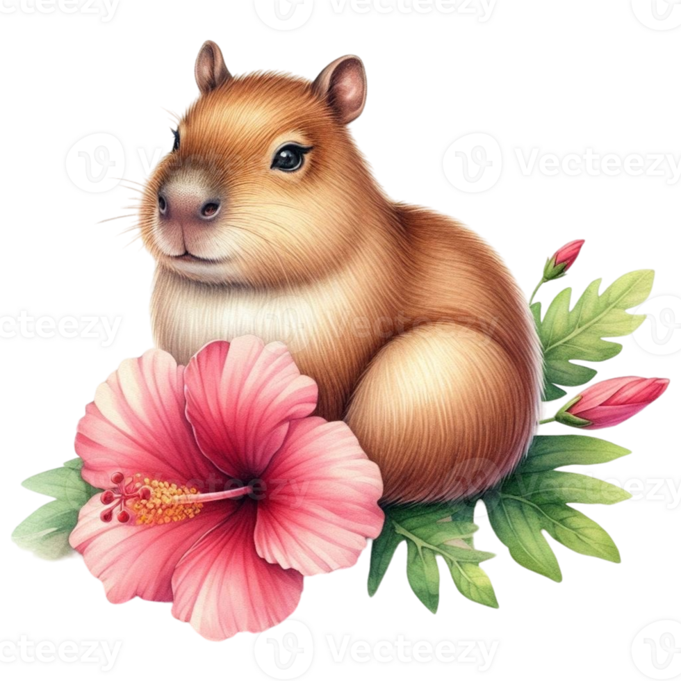 aigenerated a cute little rodent with flowers on a white background png
