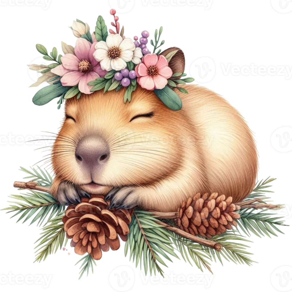 aigenerated a cute little rodent with flowers on its head png