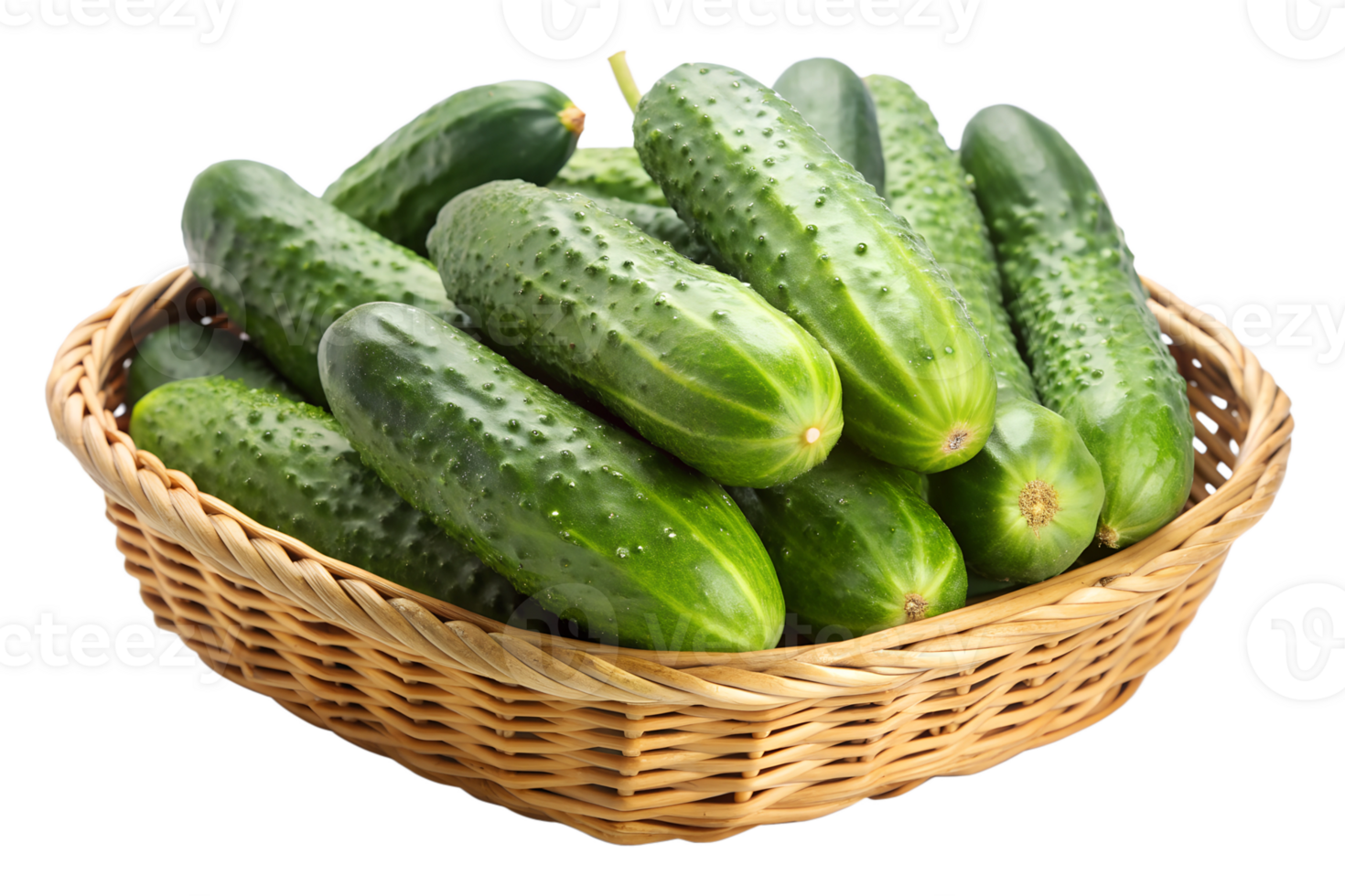 Fresh Green Cucumbers in a Basket png