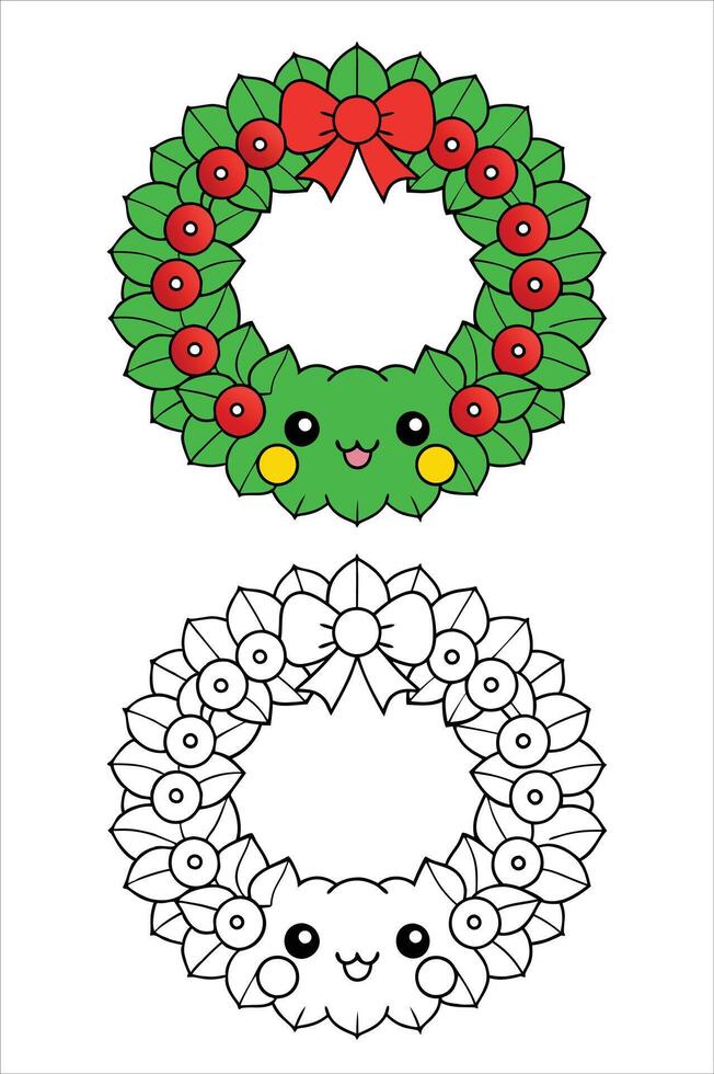 Coloring book for kids Christmas wreaths line art illustration vector