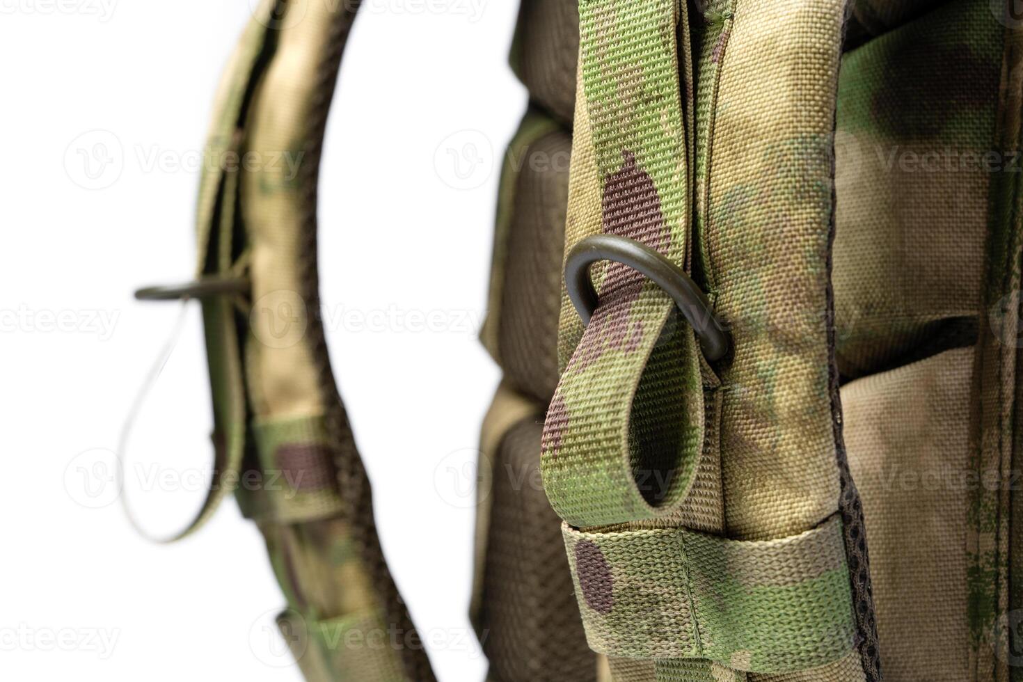 Close up still life of a green army tactical backpack photo