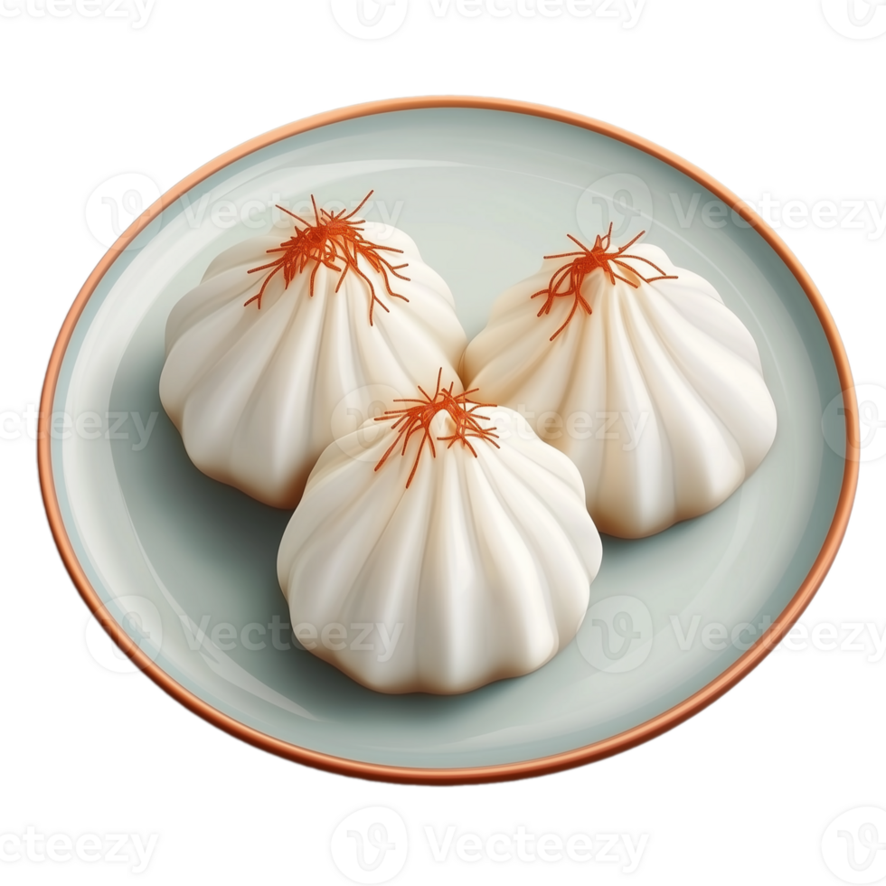 Chinese steamed dumpling on plate isolated on transparent background. png
