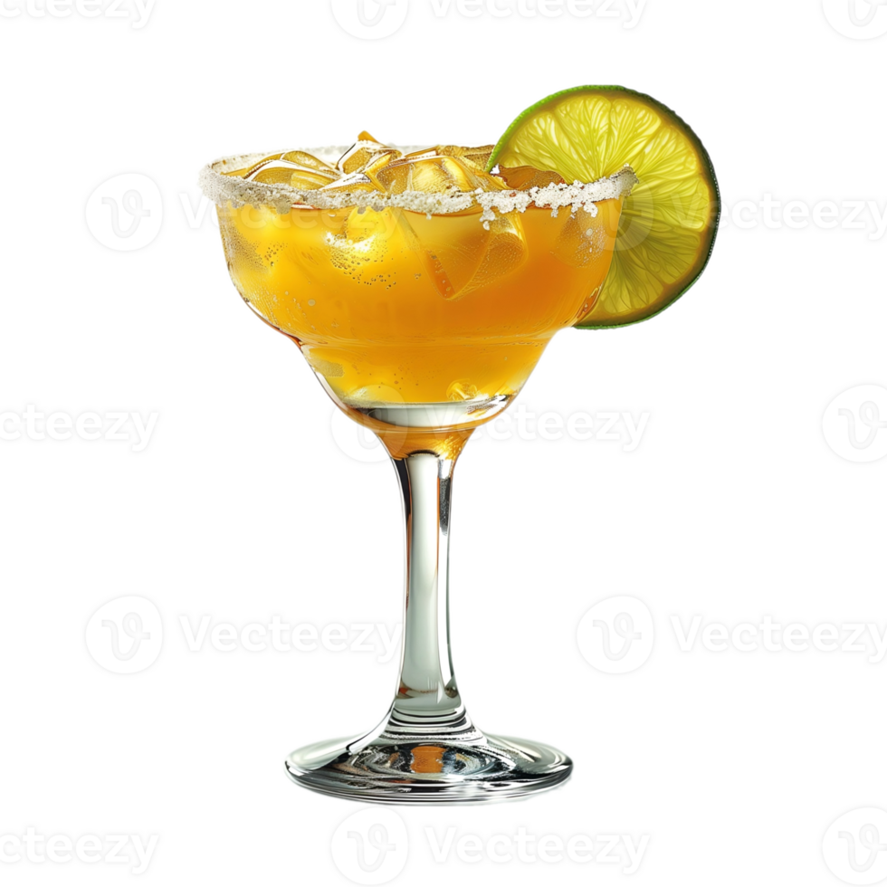 Cocktail with orange, lime and ice isolated on transparent background. png